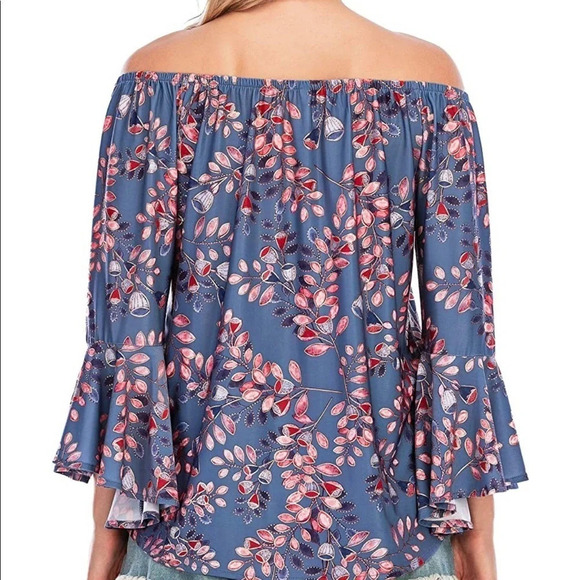 OFF Shoulder Boho Floral Print Flare Sleeves, M - Picture 12 of 16